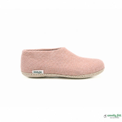 Rose Pink Handmade Wool Felt Indoor Shoes with Leather Sole