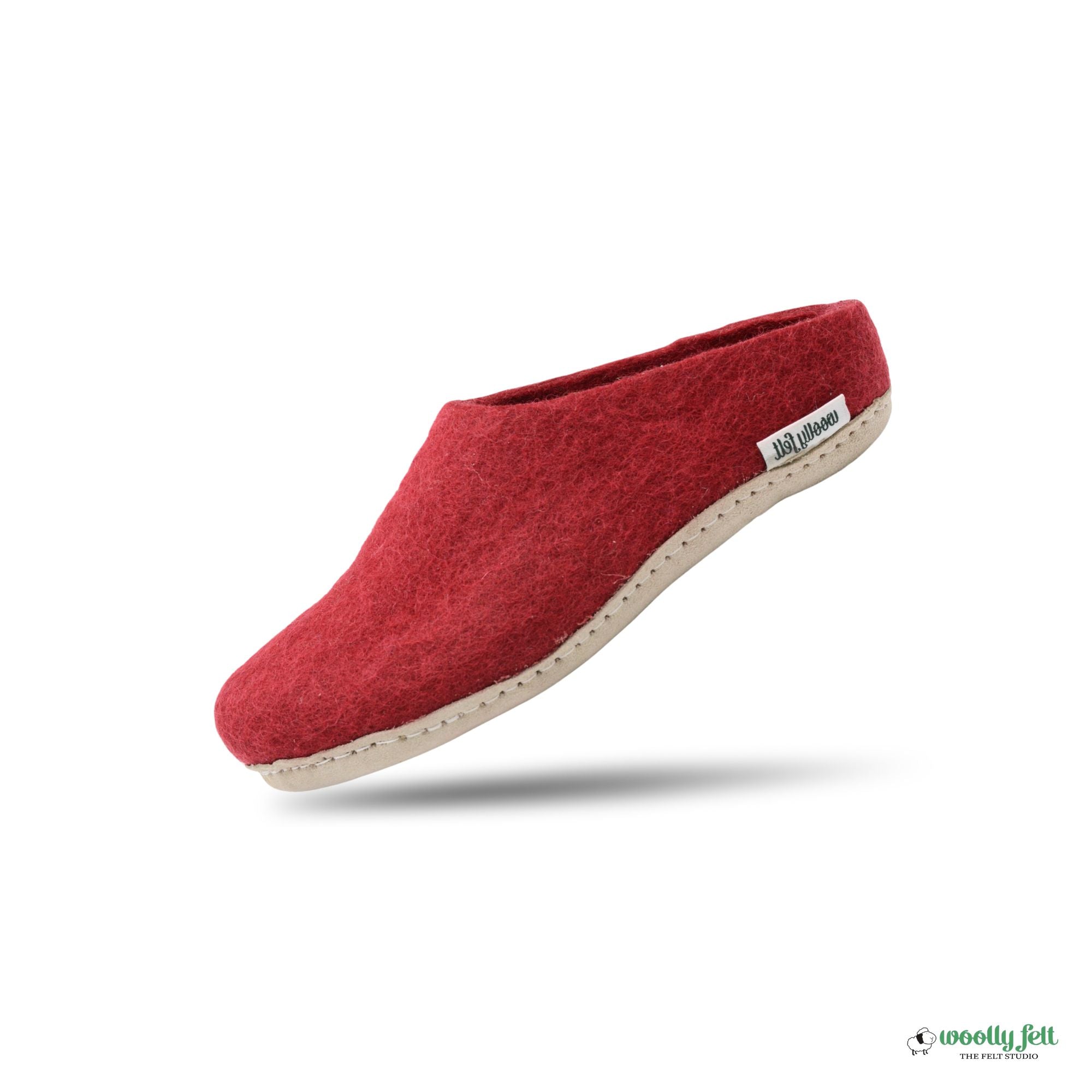 Maroon Handmade Wool Felt Indoor Slipper with Leather Sole