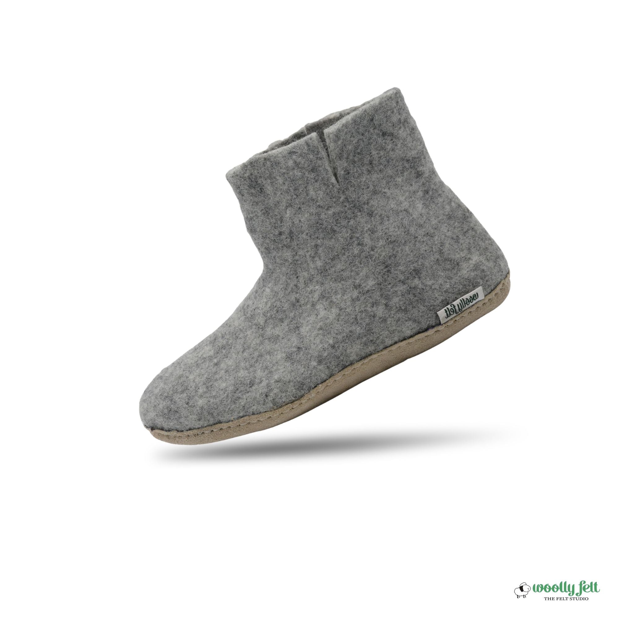 Natural Grey Handmade Wool Felt Indoor Boot with Leather Sole