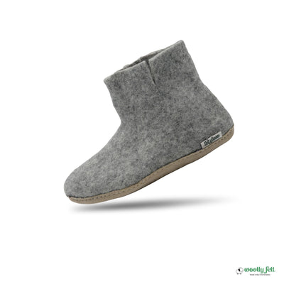 Natural Grey Handmade Wool Felt Indoor Boot with Leather Sole