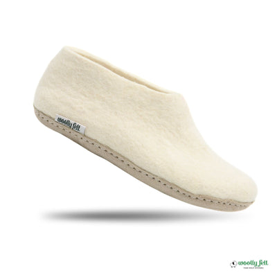 White Handmade Wool Felt Indoor Shoes with Leather Sole