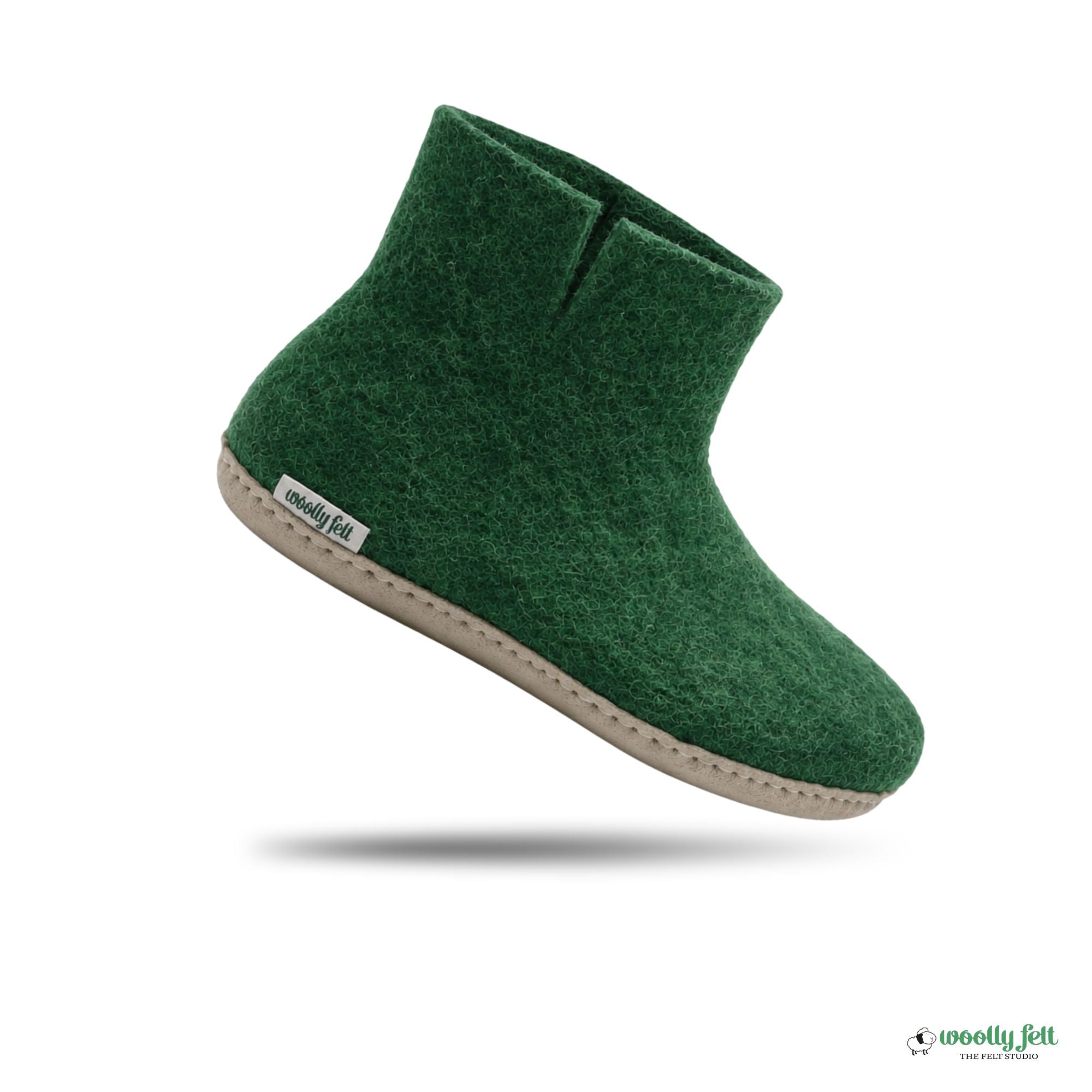 Forest Green Handmade Wool Felt Indoor Boot with Leather Sole