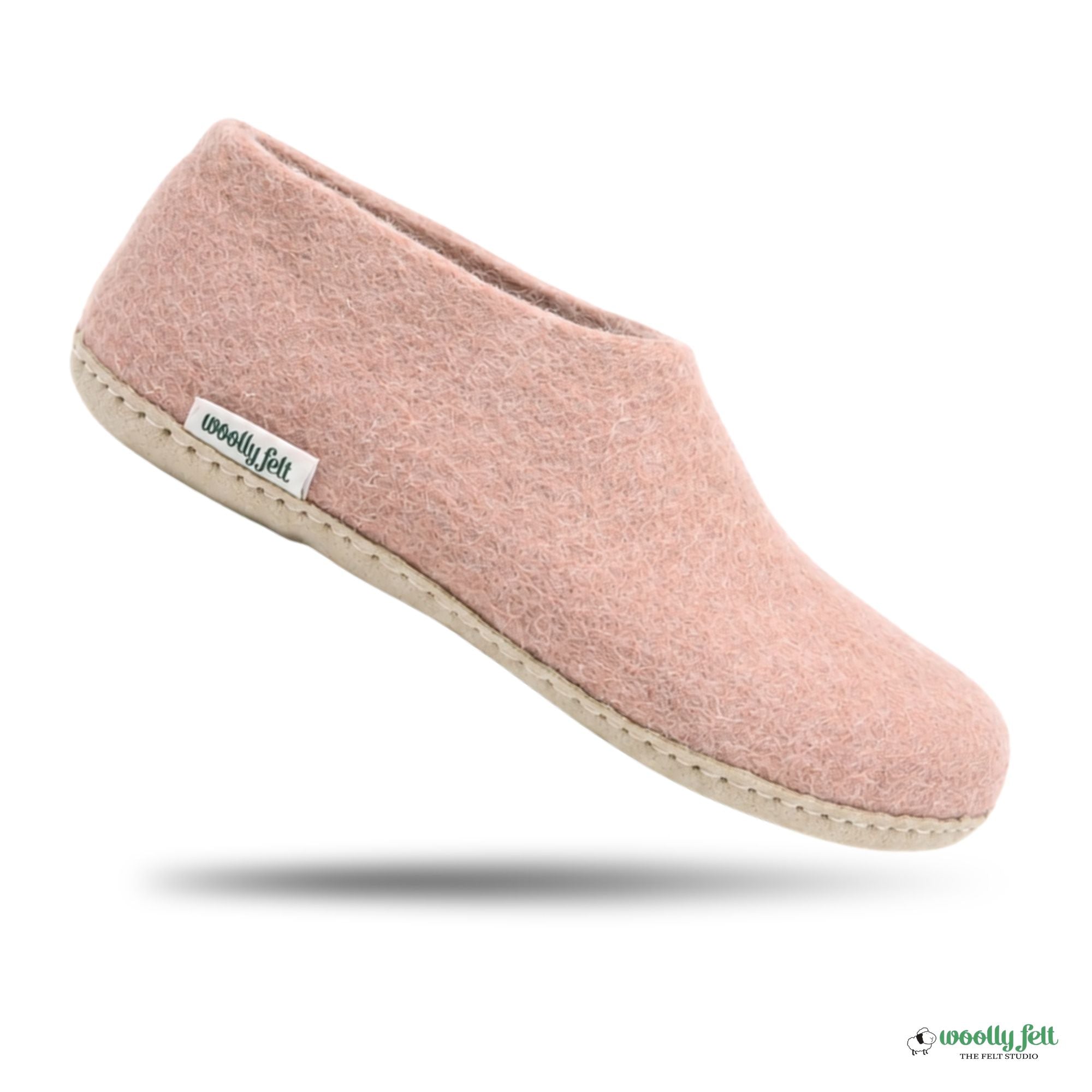 Rose Pink Handmade Wool Felt Indoor Shoes with Leather Sole