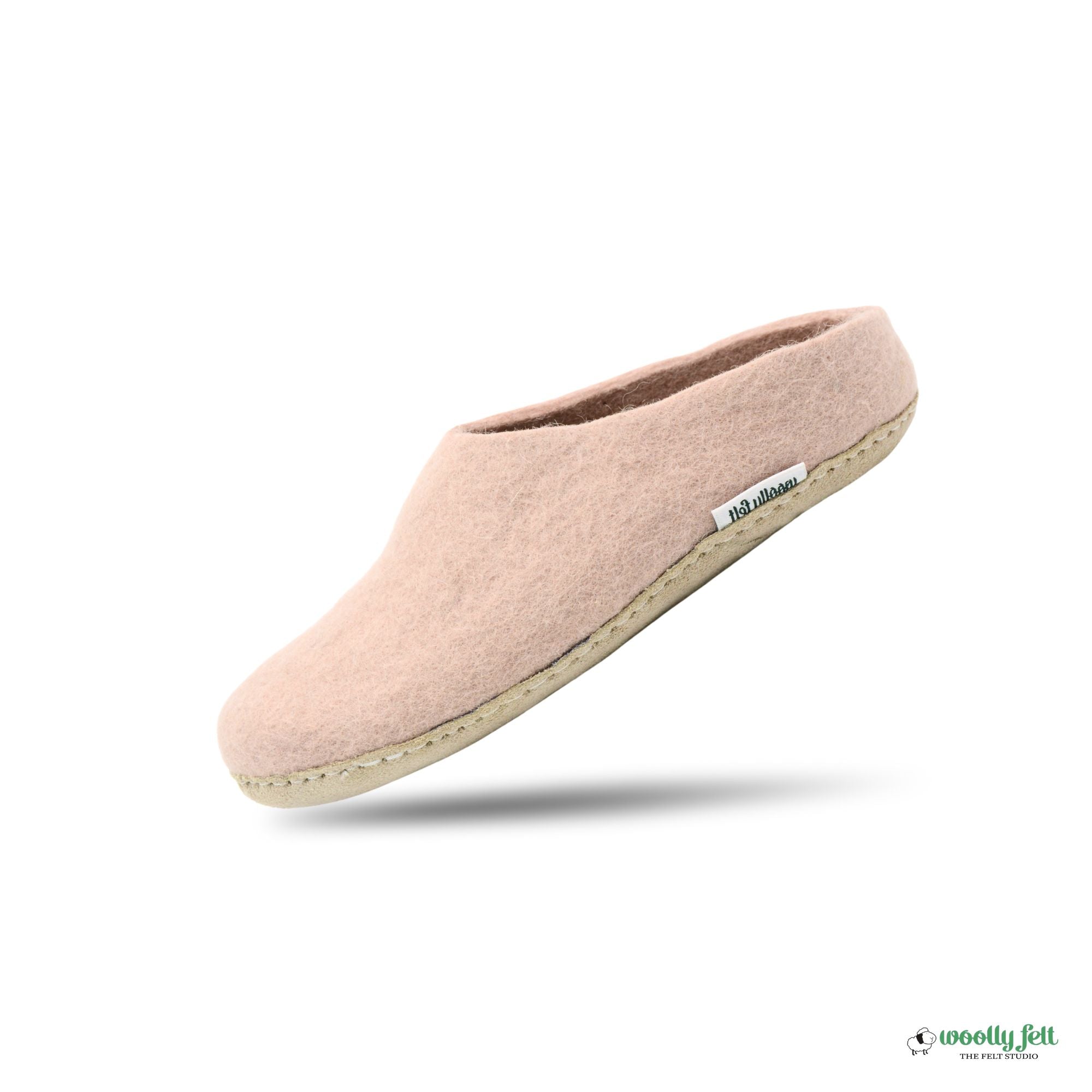 Rose Pink Handmade Wool Felt Indoor Slipper with Leather Sole