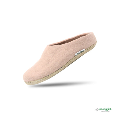 Rose Pink Handmade Wool Felt Indoor Slipper with Leather Sole