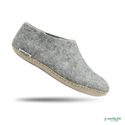 Natural Grey Handmade Wool Felt Indoor Shoes with Leather Sole