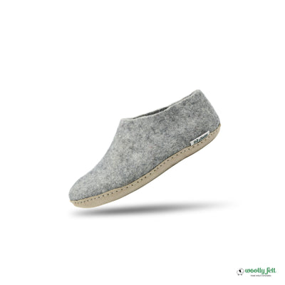 Natural Grey Handmade Wool Felt Indoor Shoes with Leather Sole
