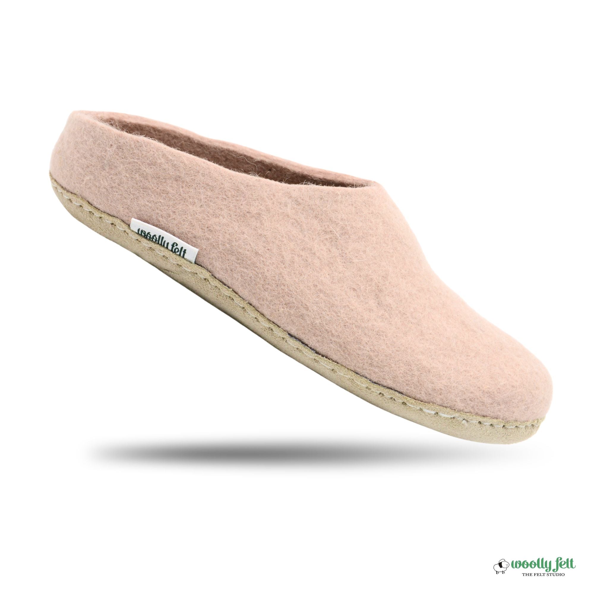 Rose Pink Handmade Wool Felt Indoor Slipper with Leather Sole