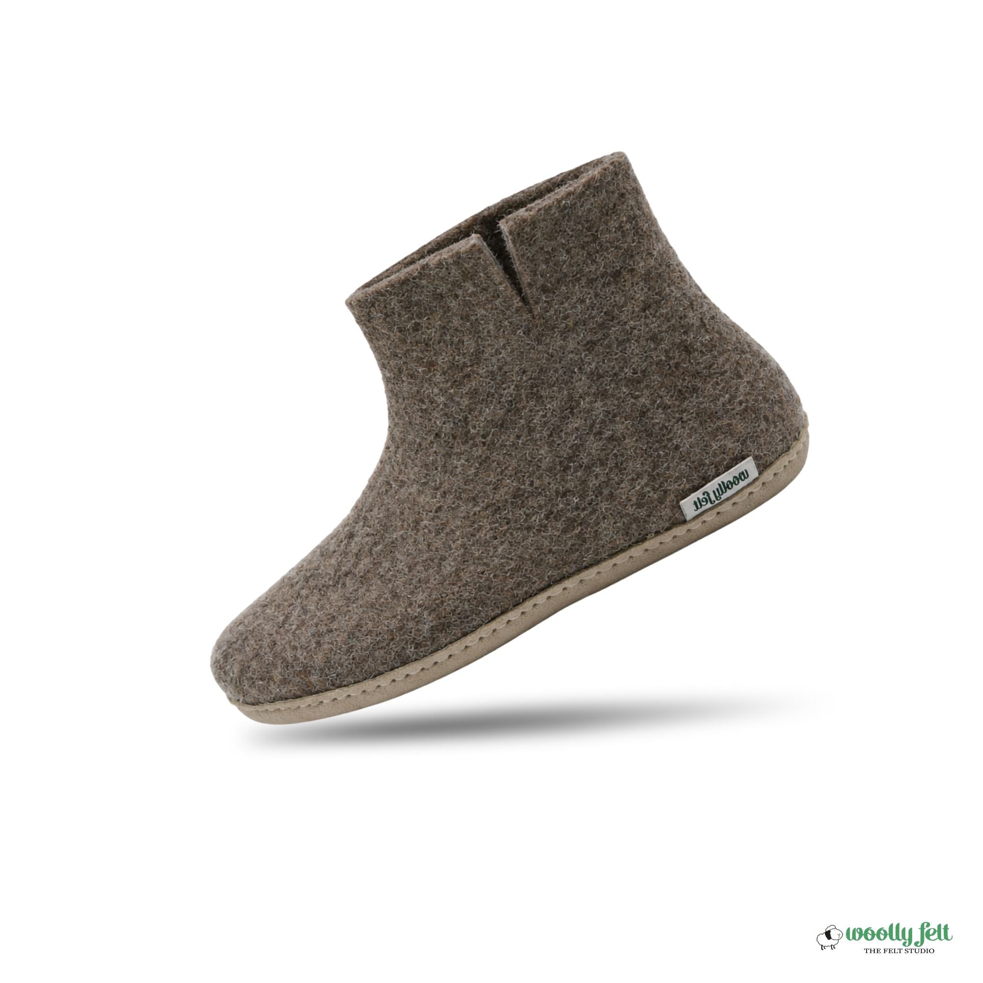 Marbled Brown Handmade Wool Felt Indoor Boot with Leather Sole