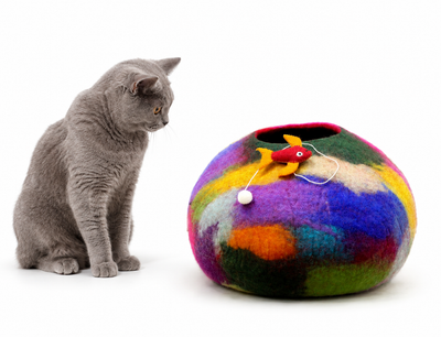 Colorful Wool Felt Cat Cave – Handmade Kitty House