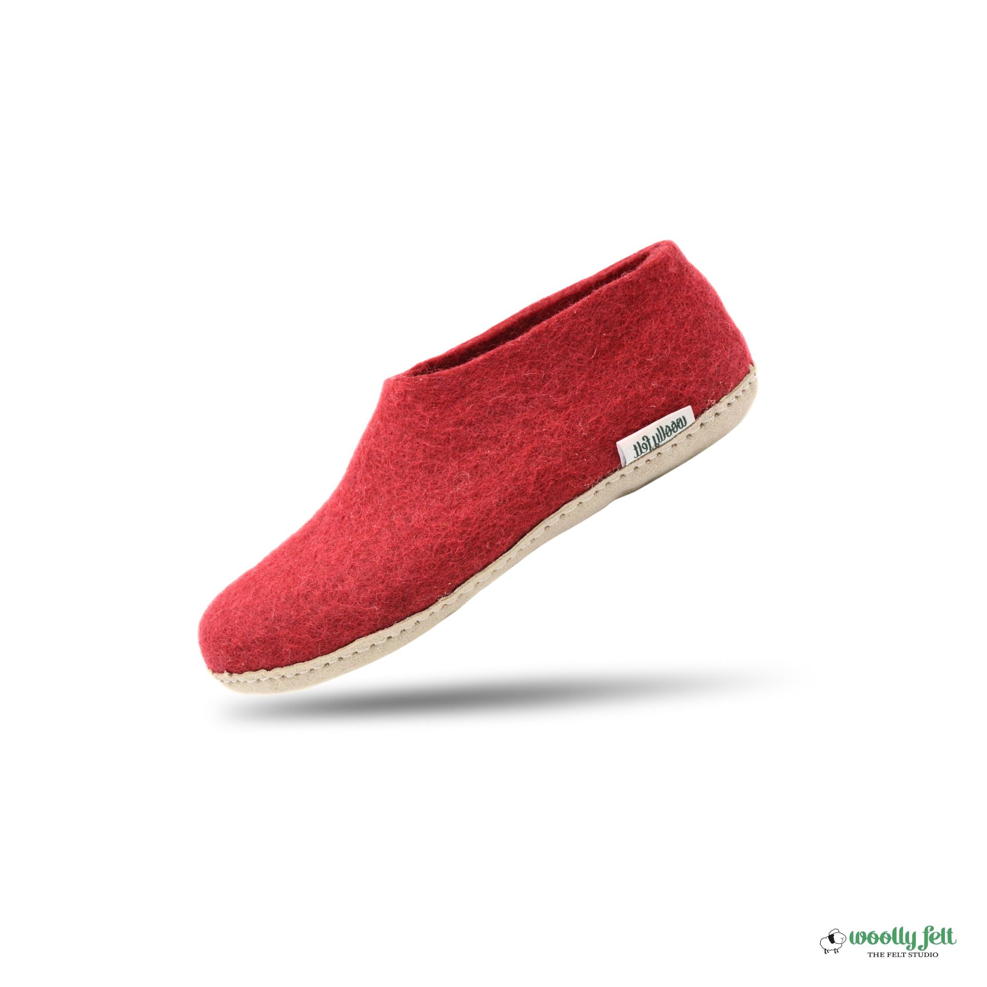 Maroon Handmade Wool Felt Indoor Shoes with Leather Sole