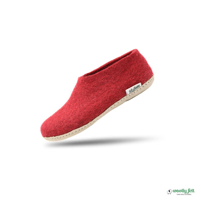 Maroon Handmade Wool Felt Indoor Shoes with Leather Sole