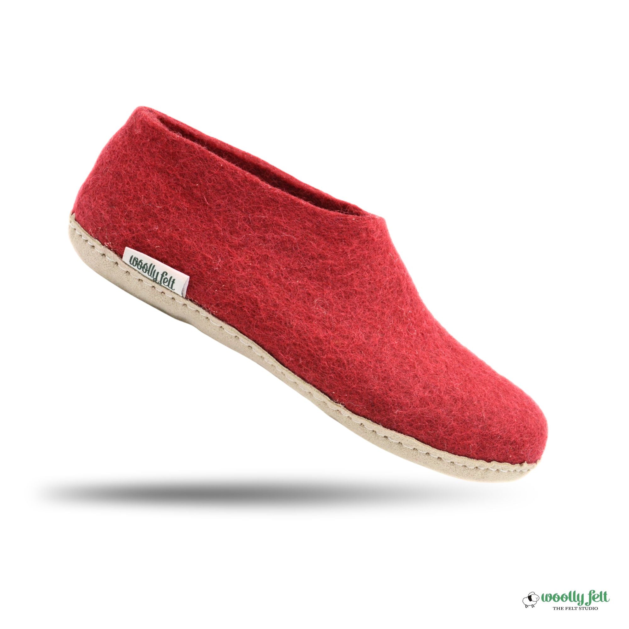 Maroon Handmade Wool Felt Indoor Shoes with Leather Sole