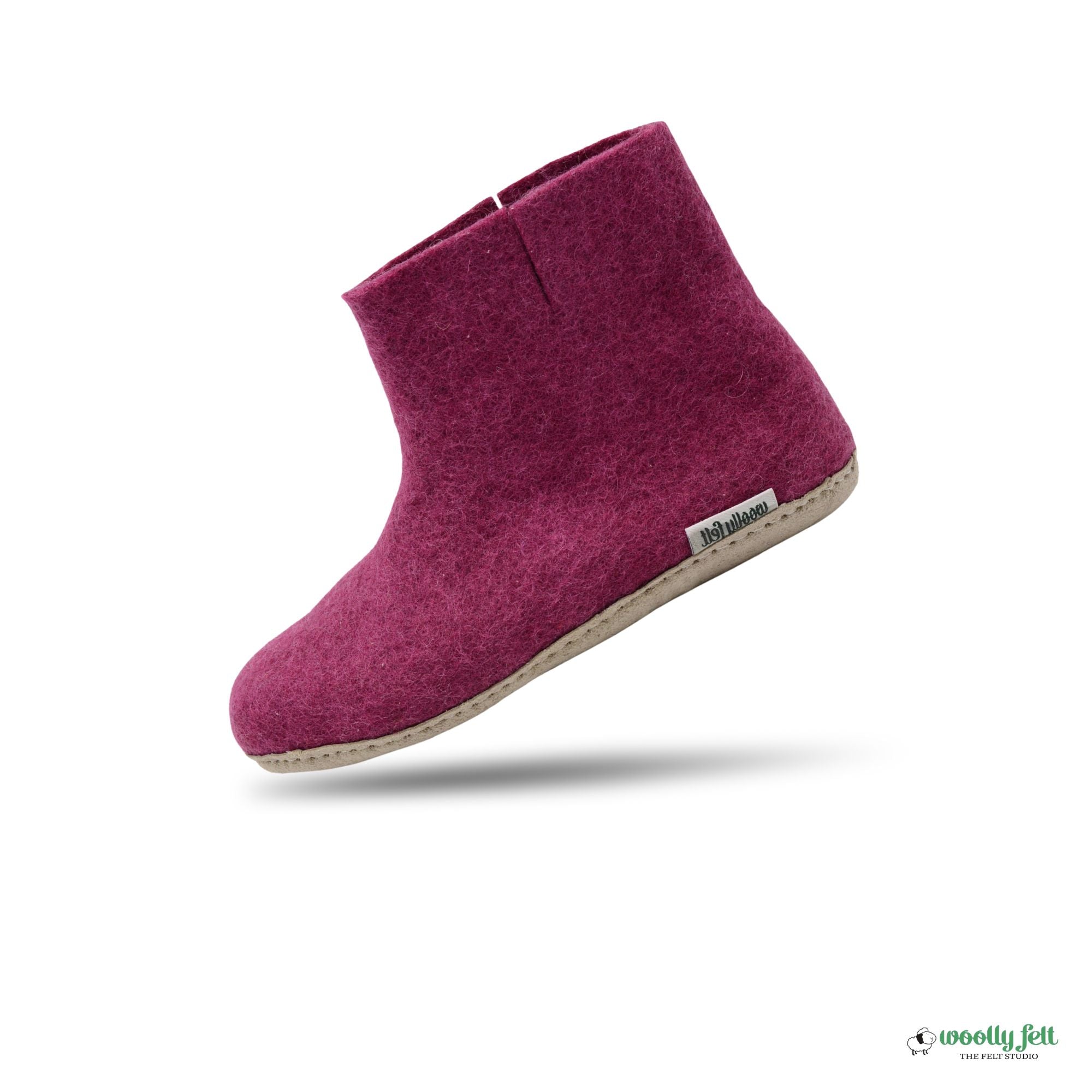 Hot Pink Handmade Wool Felt Indoor Boot with Leather Sole