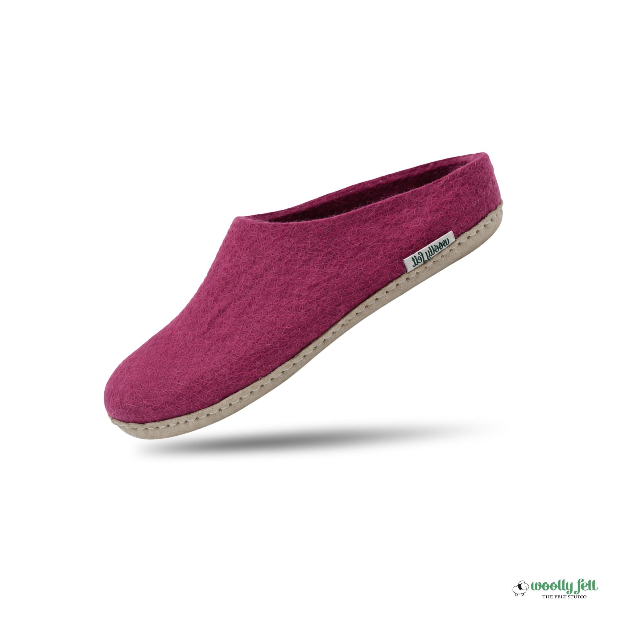 Hot Pink Handmade Wool Felt Indoor Slipper with Leather Sole