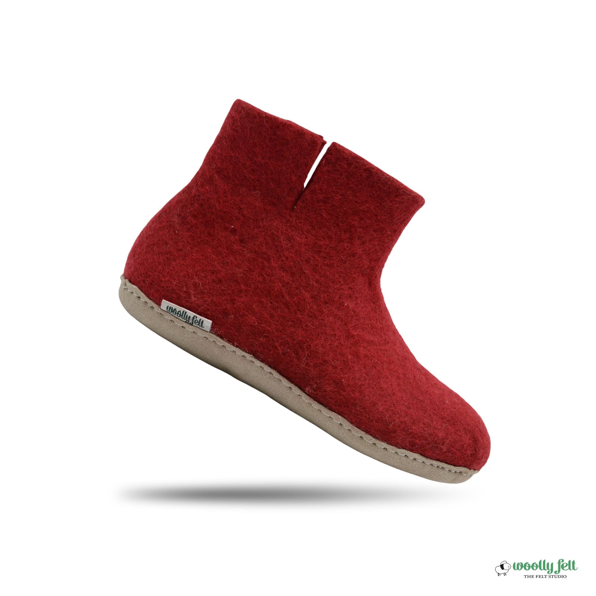 Maroon Handmade Wool Felt Indoor Boot with Leather Sole