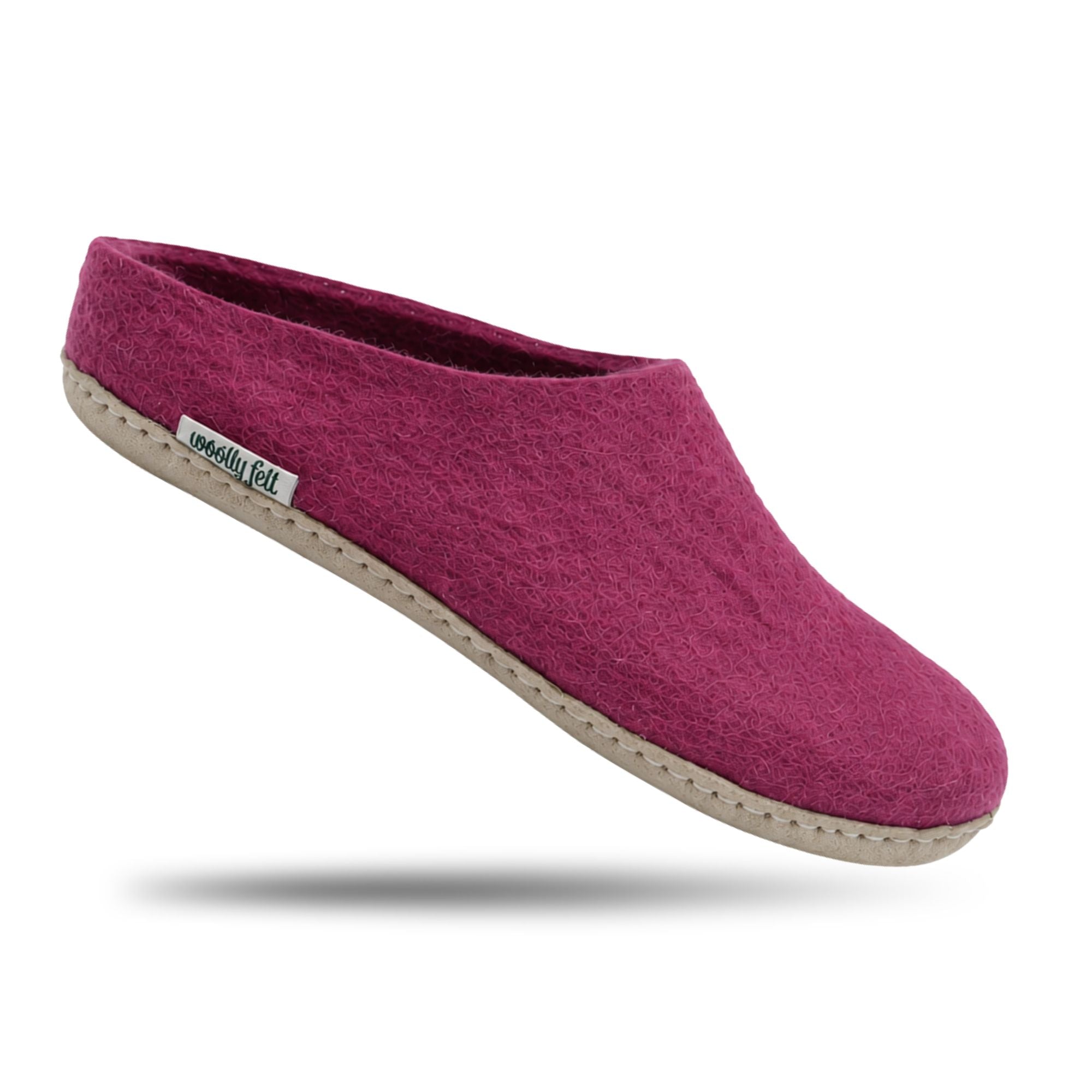 Hot Pink Handmade Wool Felt Indoor Slipper with Leather Sole