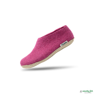 Hot Pink Handmade Wool Felt Indoor Shoes with Leather Sole
