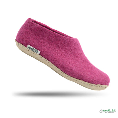 Hot Pink Handmade Wool Felt Indoor Shoes with Leather Sole