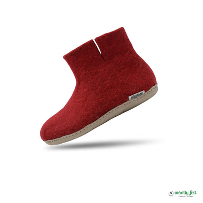 Maroon Handmade Wool Felt Indoor Boot with Leather Sole