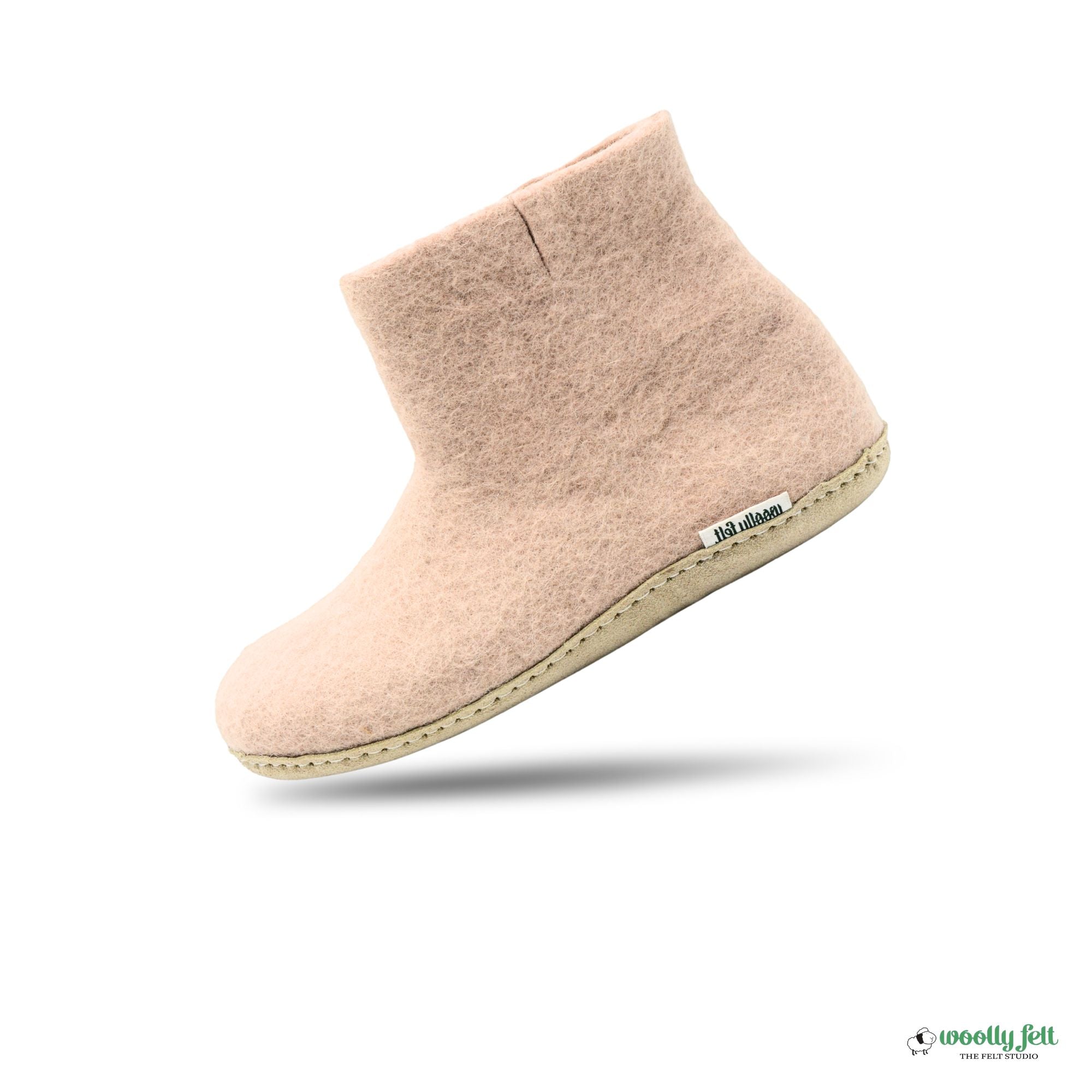 Rose Pink Handmade Wool Felt Indoor Boot with Leather Sole