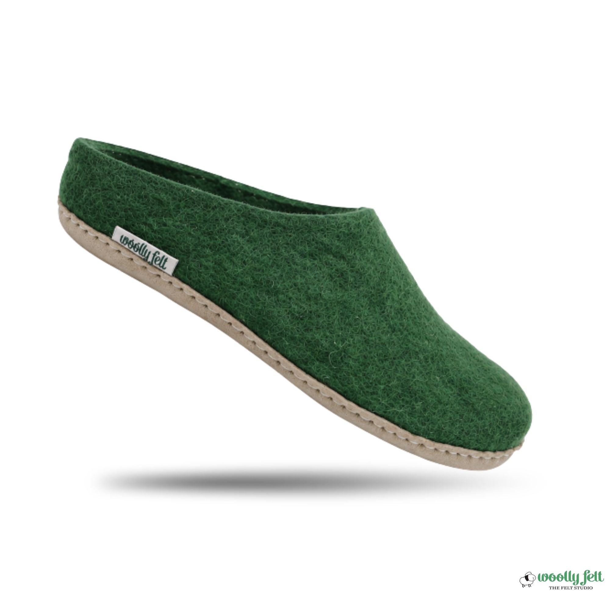 Forest Green Handmade Wool Felt Indoor Slipper with Leather Sole