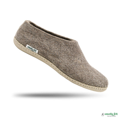 Marbled Brown Handmade Wool Felt Indoor Shoes with Leather Sole
