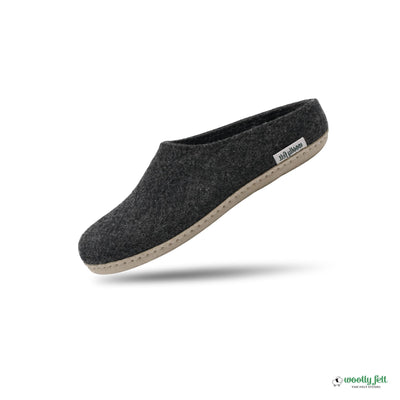 Charcoal Grey Handmade Wool Felt Indoor Slipper with Leather Sole