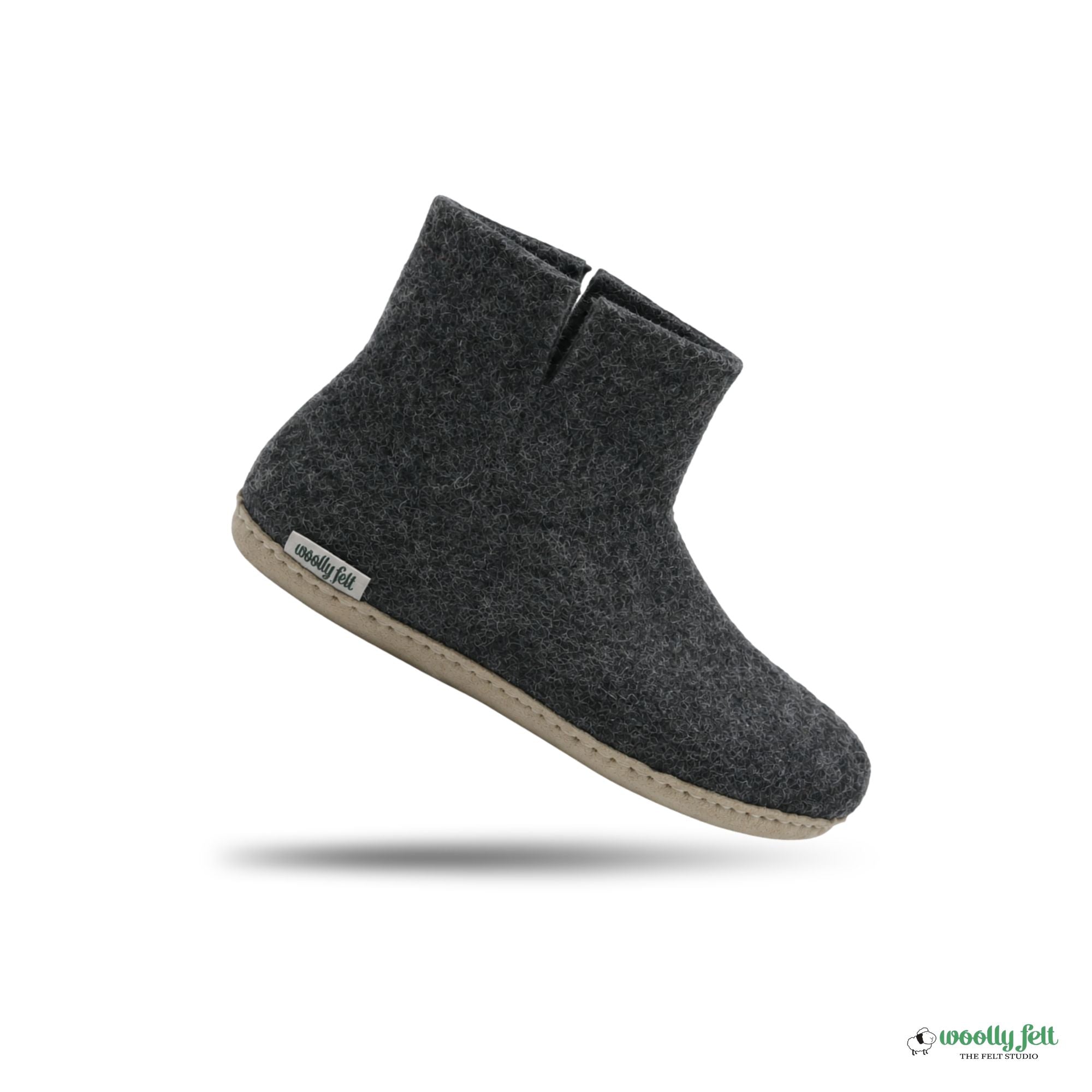 Charcoal Grey Handmade Wool Felt Indoor Boot with Leather Sole