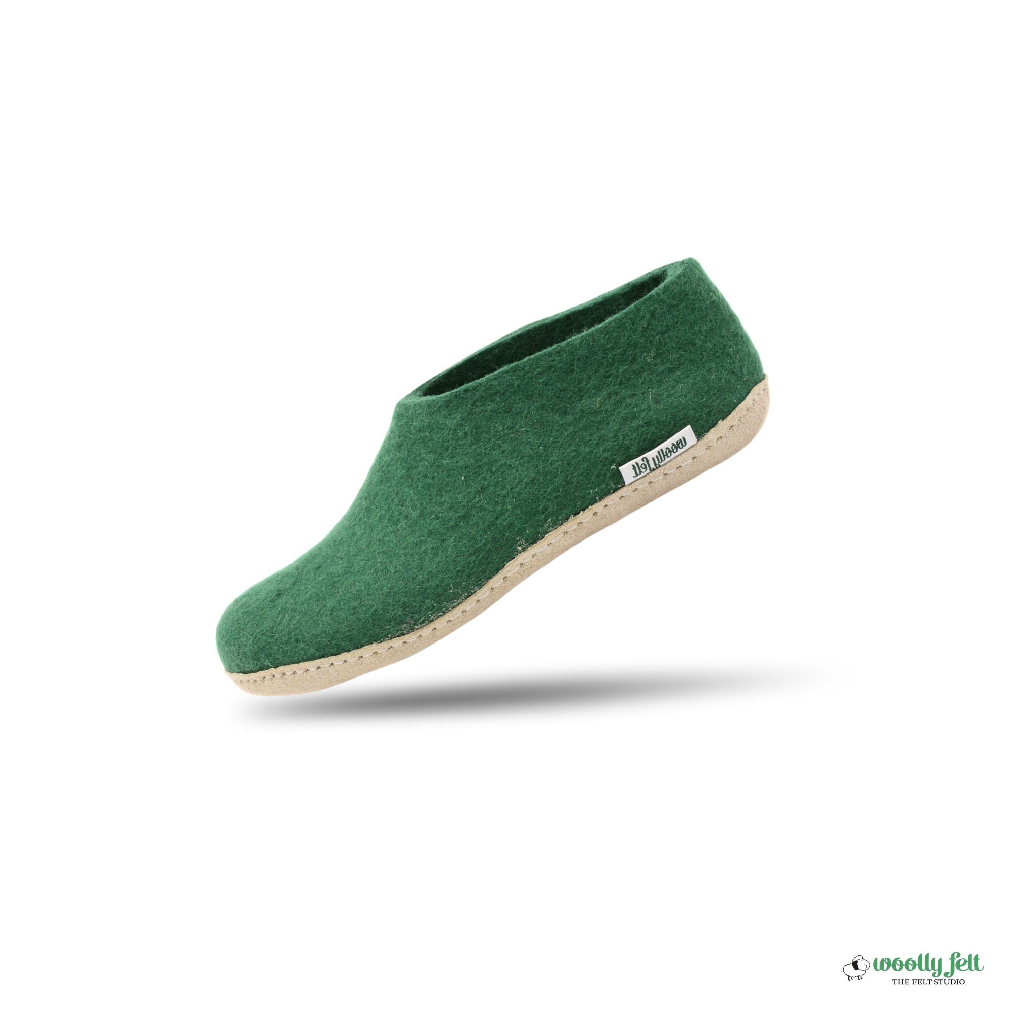 Forest Green Handmade Wool Felt Indoor Shoes with Leather Sole