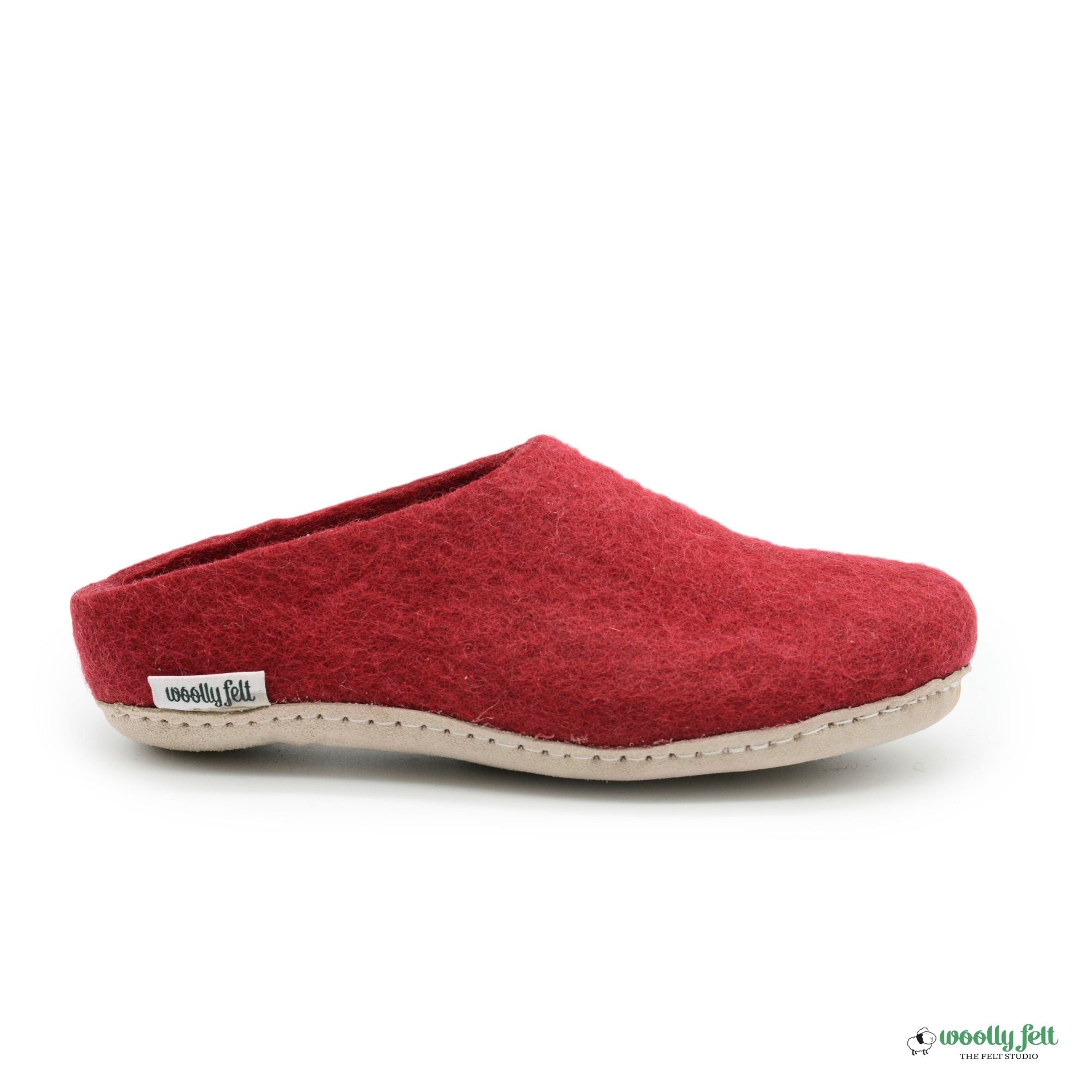 Maroon Handmade Wool Felt Indoor Slipper with Leather Sole