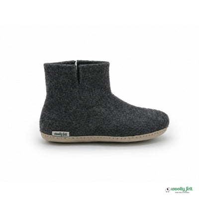 Charcoal Grey Handmade Wool Felt Indoor Boot with Leather Sole