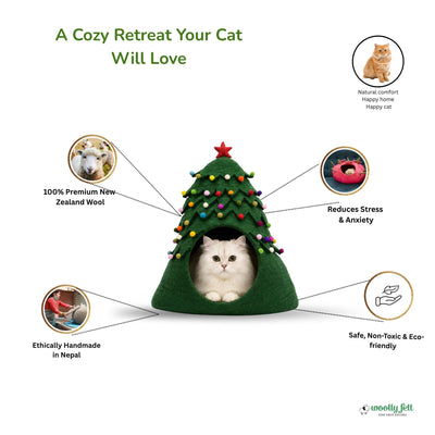 Niche pour Chat en Feutre Sapin de Noël, Lit pour Chat en Laine Fait Main