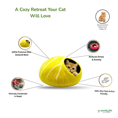 Tennis Ball Cat Bed – Soft Yellow Cat Cave for Indoor Cats