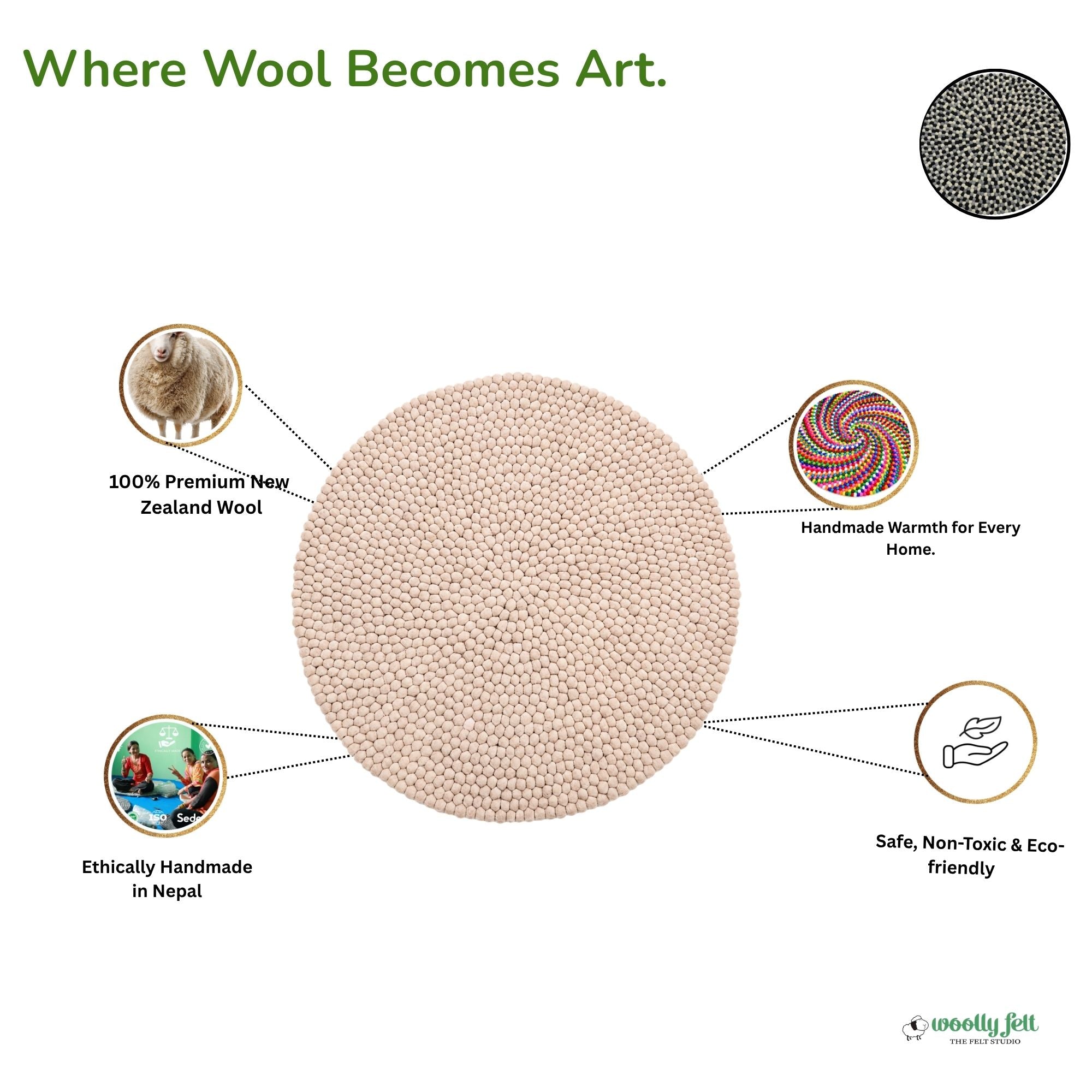 Handmade Pale Pink Wool Round Area Rug