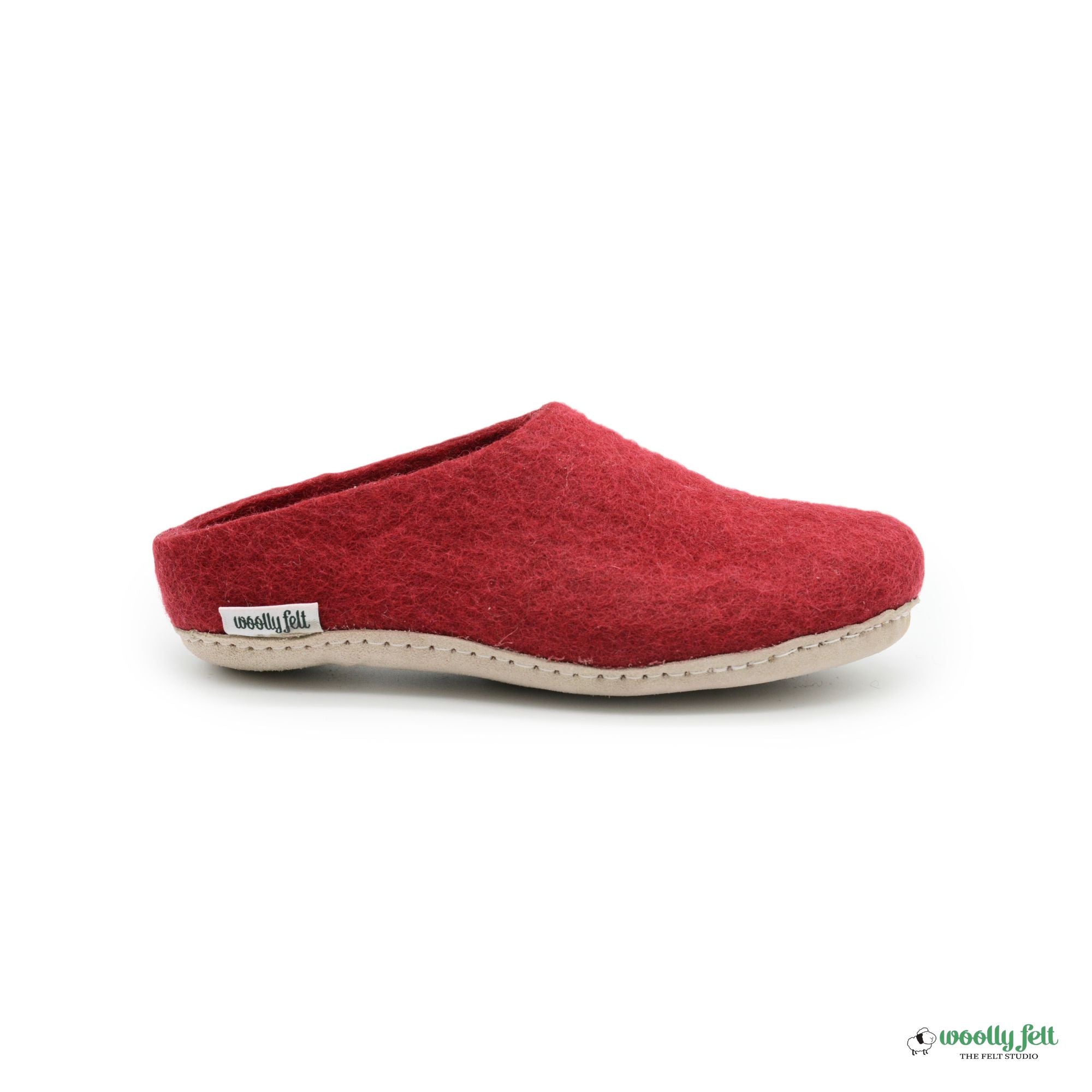 Maroon Handmade Wool Felt Indoor Slipper with Leather Sole