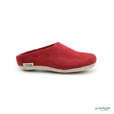 Maroon Handmade Wool Felt Indoor Slipper with Leather Sole