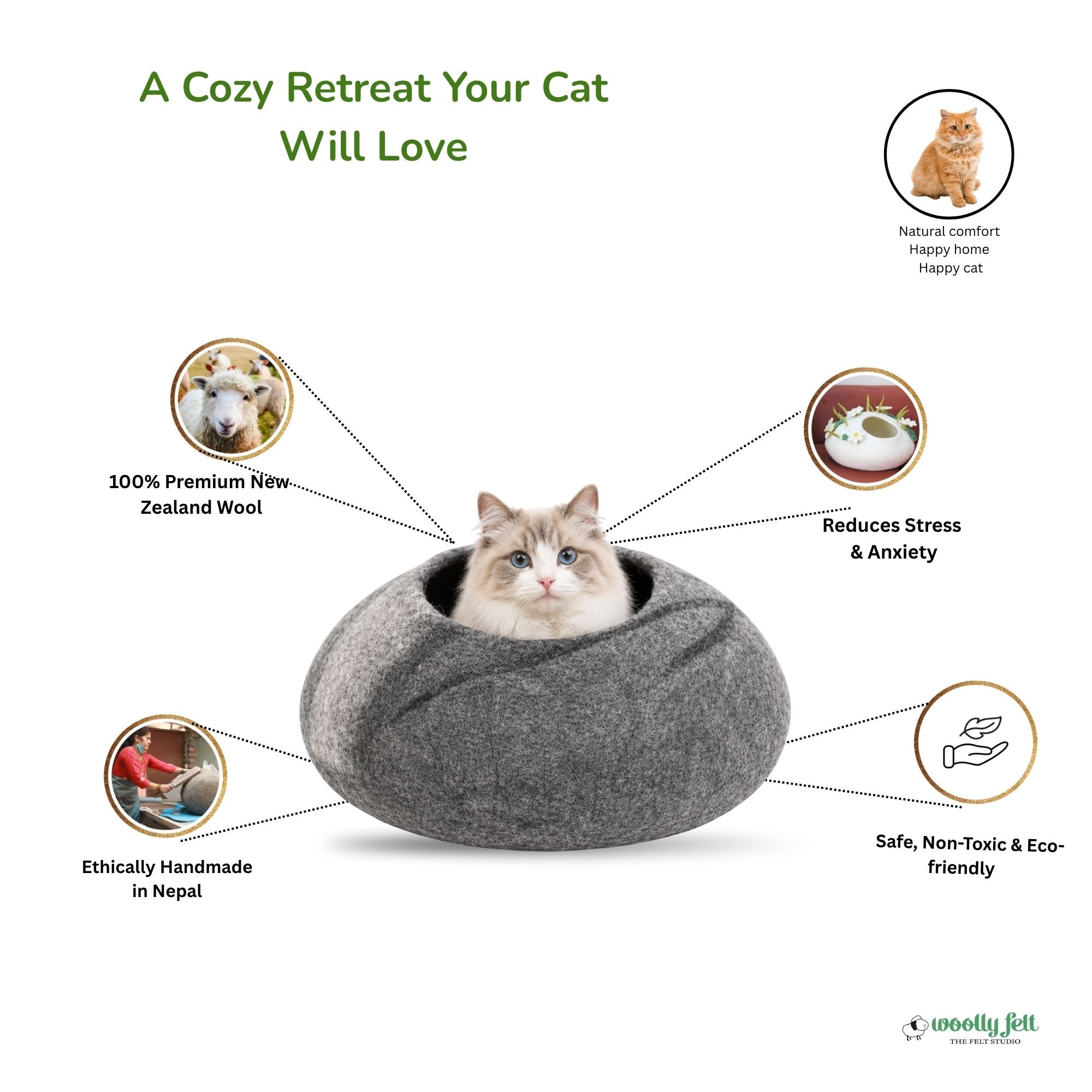 Tri Color Felt Cat Cave Handmade Wool Cat House
