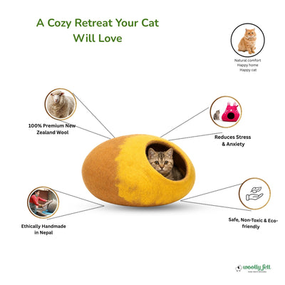 Yellow Ombre Wool Cat Cave – Cozy Felt Pet Bed