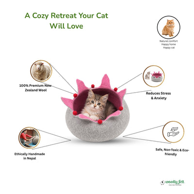 Lotus Felt Cat Bed - Luxury Felt Cat Cave