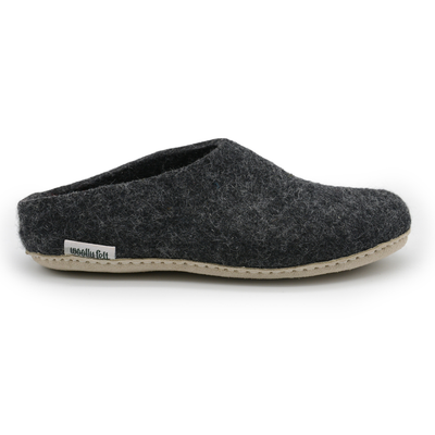 Charcoal Grey Handmade Wool Felt Indoor Slipper with Leather Sole