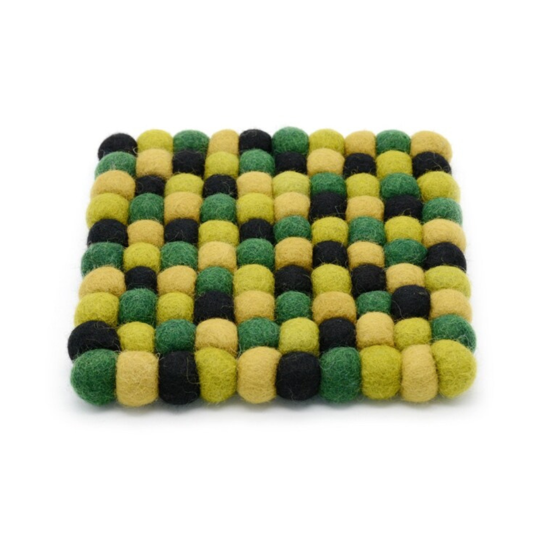 Handmade Green Mix Felt Ball Trivet Coaster Set Wool Pot Holder