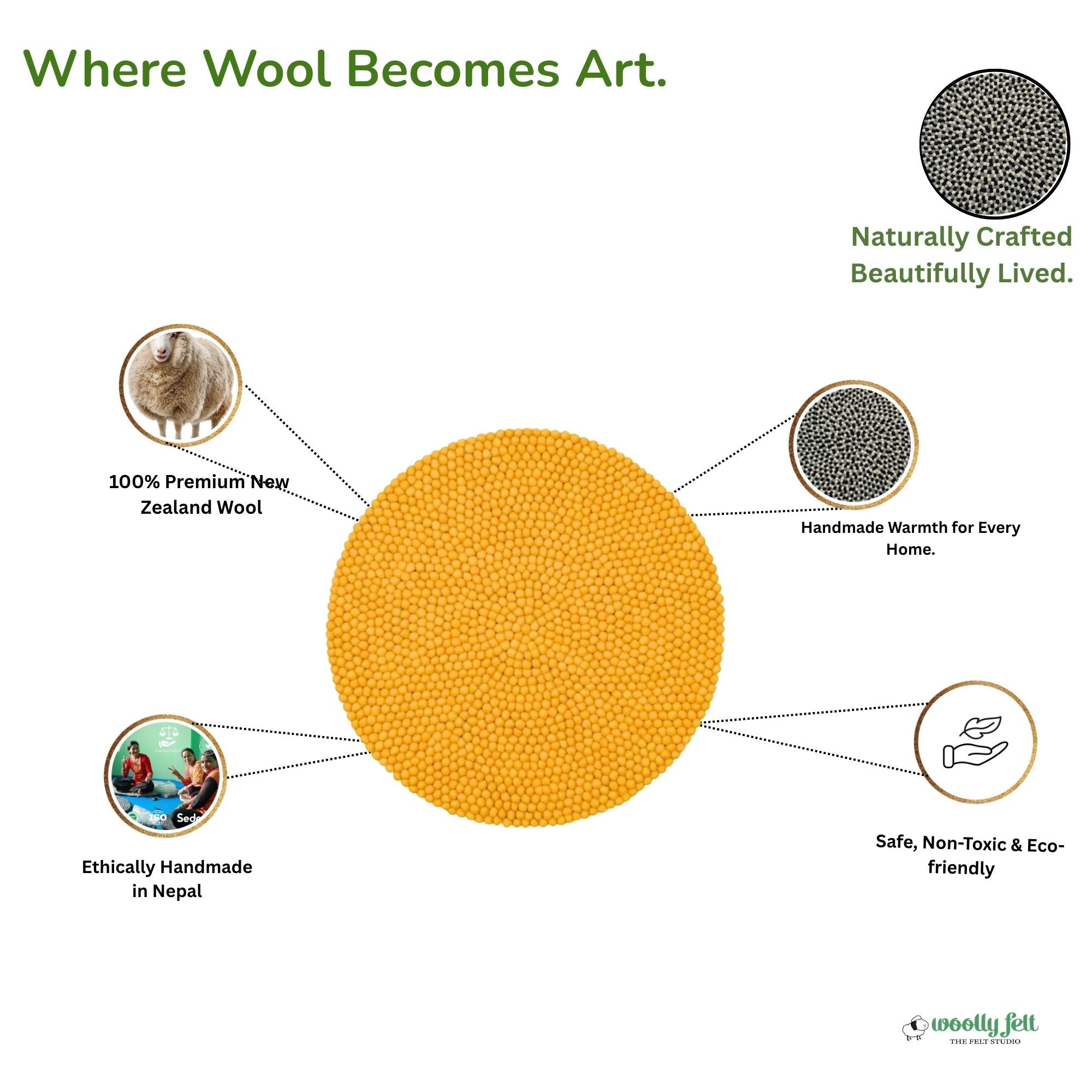 Handmade Yellow Wool Round Area Rug