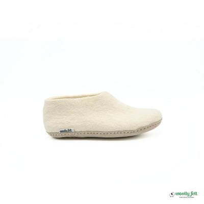 White Handmade Wool Felt Indoor Shoes with Leather Sole