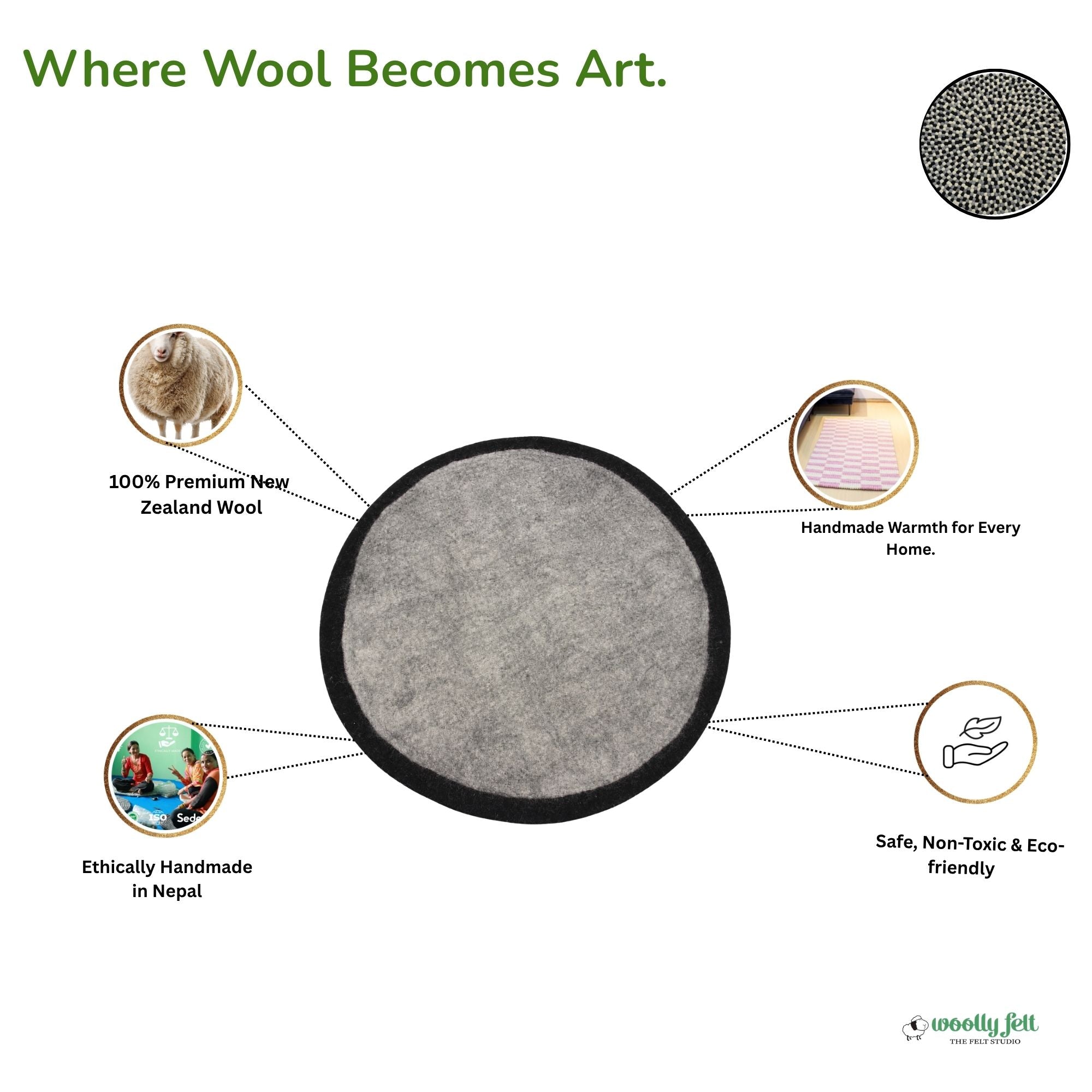 Wool Felt Pet Mat | Eco-Friendly Round Dog and Cat Rug