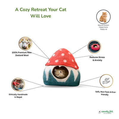 Mushroom Felt Cat Cave Handmade Modern Wool Cat Bed