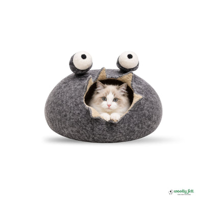 Grotte pour chat en feutre gris foncé en forme d'escargot, lit douillet pour chat en laine, maison confortable pour chat
