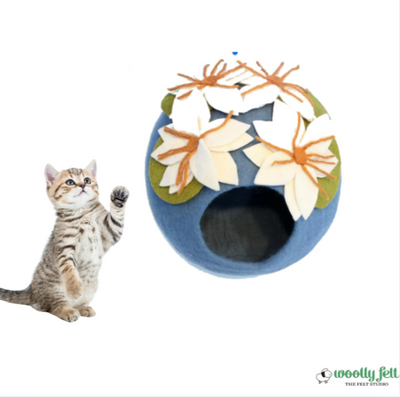Cama cueva para gatos de lana afieltrada – Casa para mascotas Lily Pond, ecológica