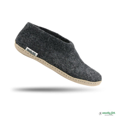 Charcoal Grey Handmade Wool Felt Indoor Shoes with  Leather Sole