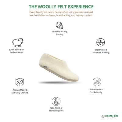 White Handmade Wool Felt Indoor Shoes with Leather Sole